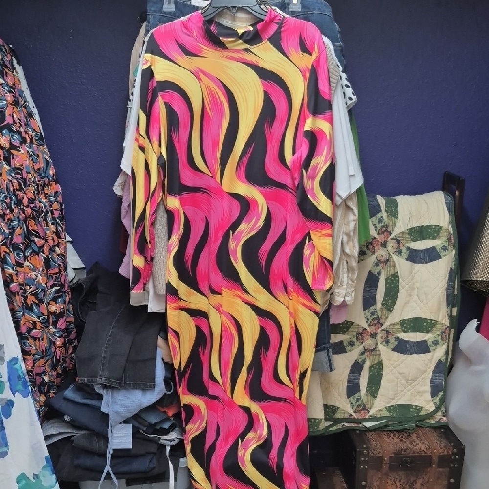 Vibrant Pink and Yellow Swirl Dress